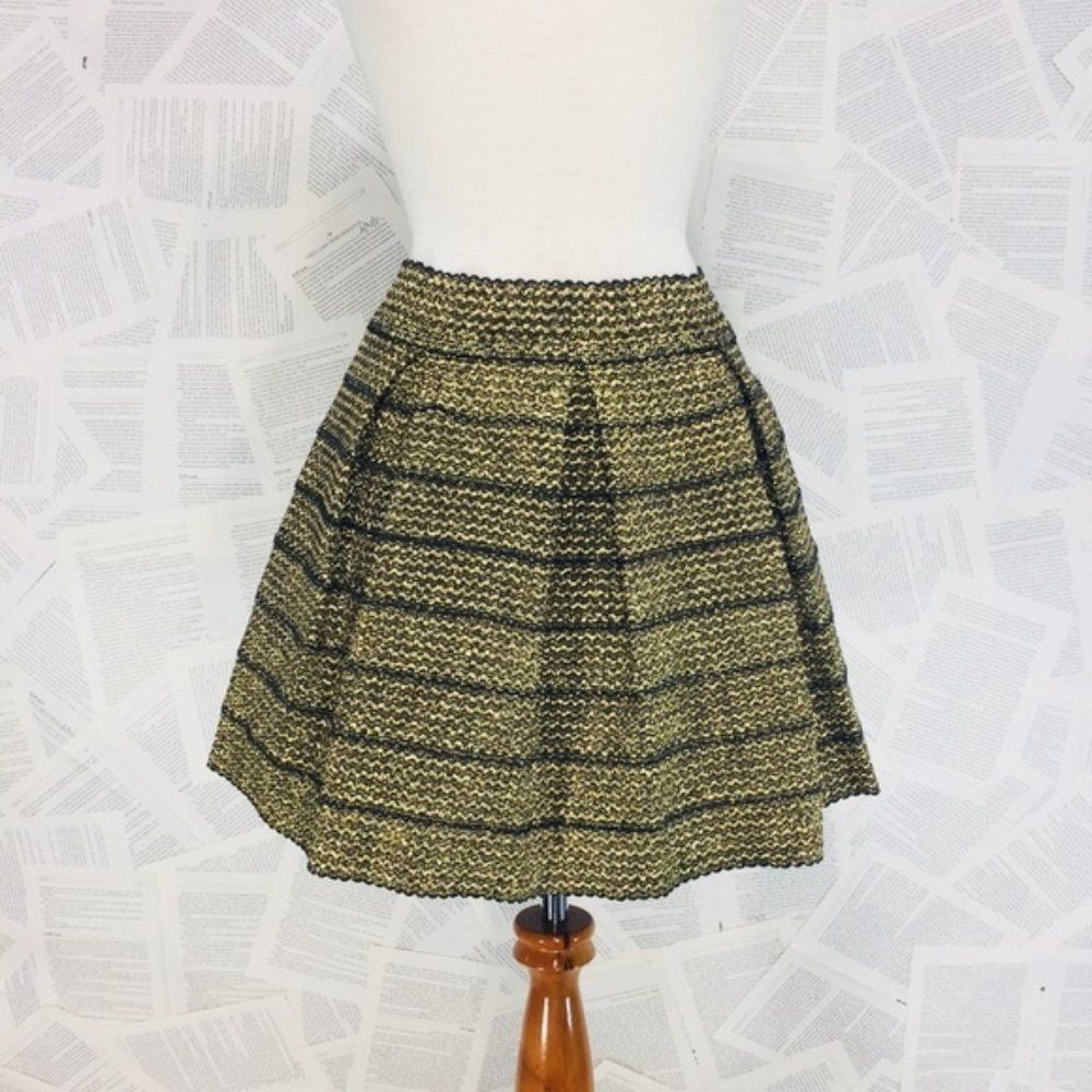 Ginger G Shiney Gold Pleated A-Line Skirt Large